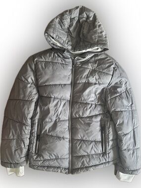 Gray Hooded Puffer Jacket